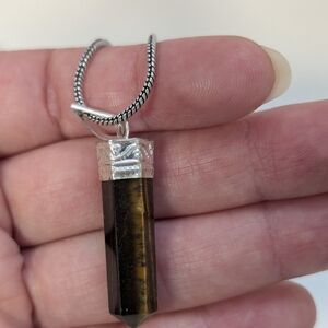 Silver and Brown Garnet Pendant Necklace